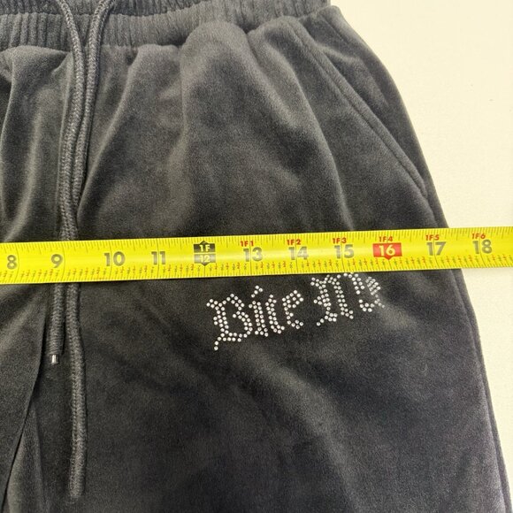 Y2K Style Velour Pants Womens Small Black 'Bite Me' Rhinestones Casual (25x28.5) - Picture 10 of 13